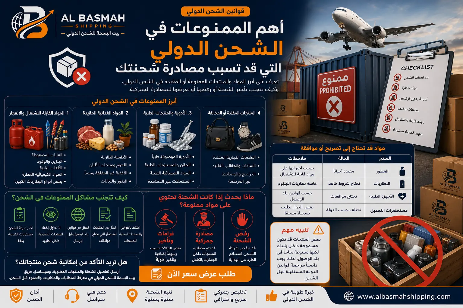 أهم الممنوعات في الشحن الدولي
